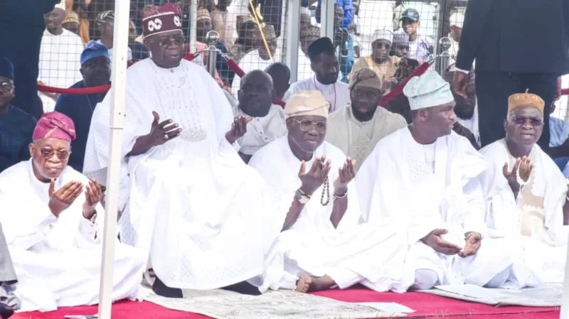 President Bola Tinubu (Second Left) at the Eid Prayer Ground on Wednesday in Ikoyi-Lagos