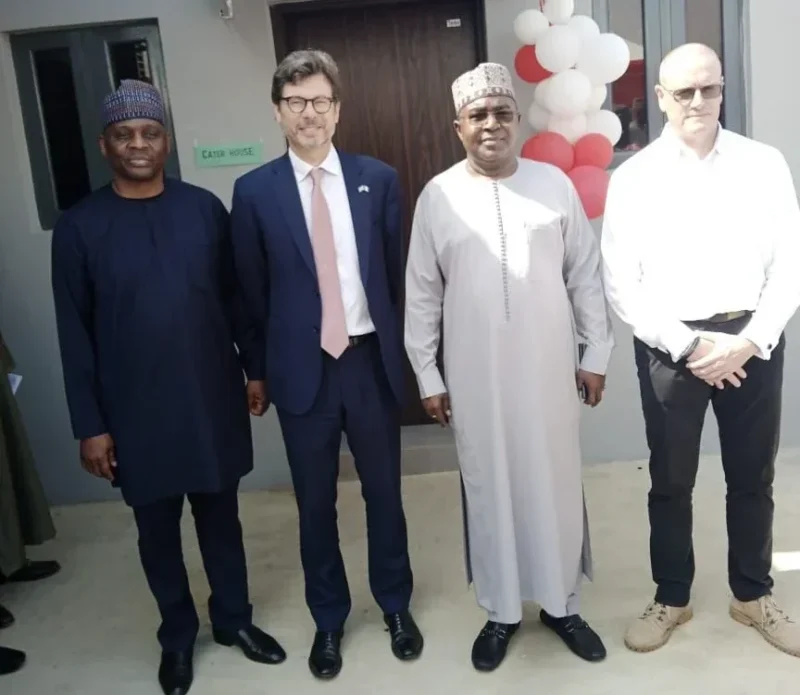 NDLEA Chairman, retired Gen. Mohammed Marwa, (3rd from left); British Deputy High Commissioner to Nigeria, Mr. Jonny Baxter (2nd from left) during the inauguration of facility built and donated to NDLEA by the UK Government on Monday in Lagos