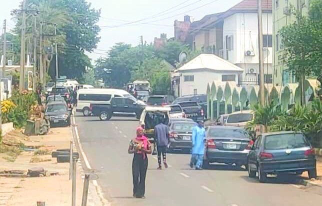 Scene of the barricade of Yahaya Bella’s house by the EFCC